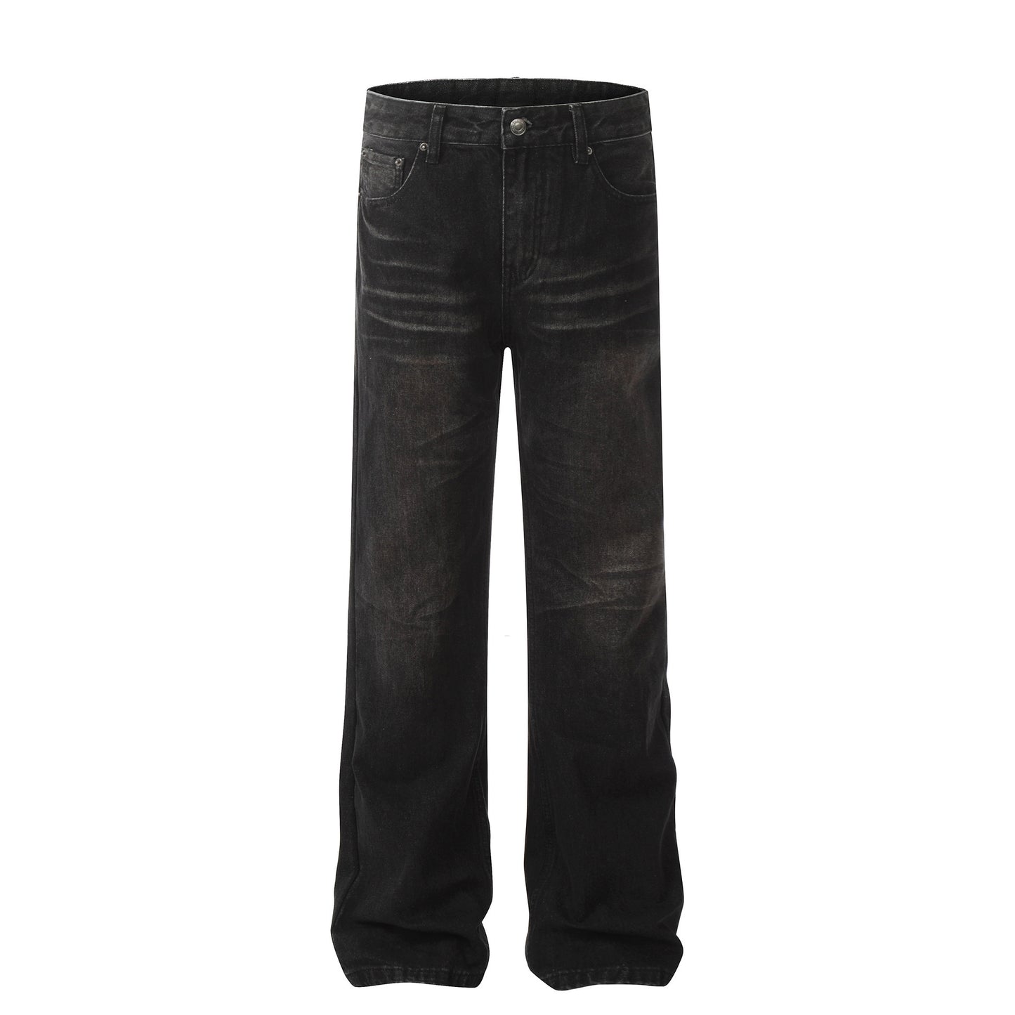 Retro Washed Black Craft Straight-through Men's Jeans