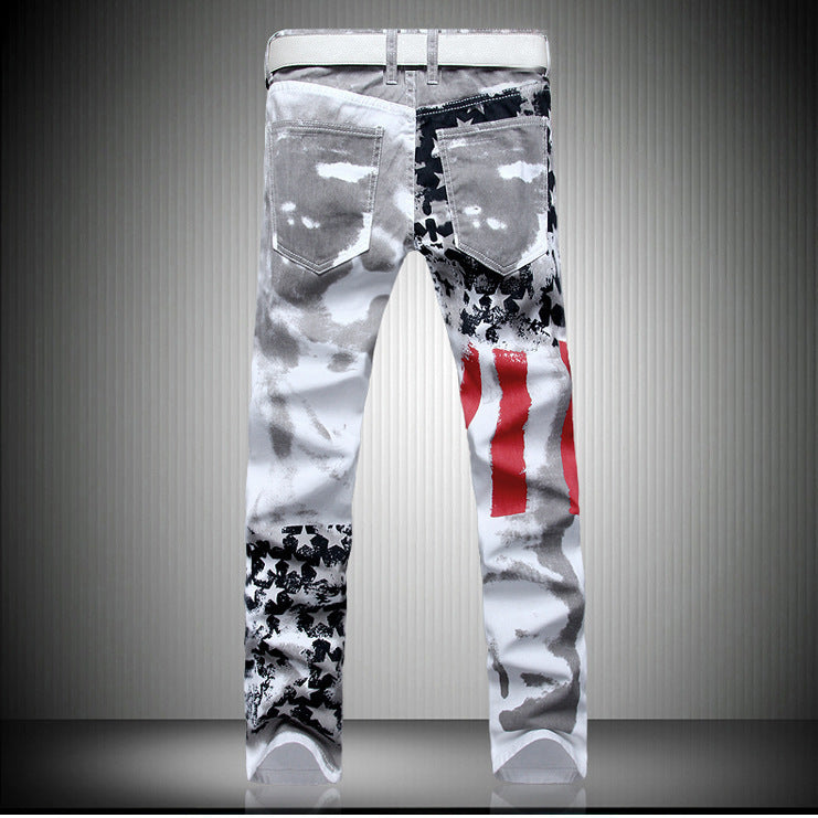 Printed Jeans High Elastic Slim Fit Men Plus Size Pants