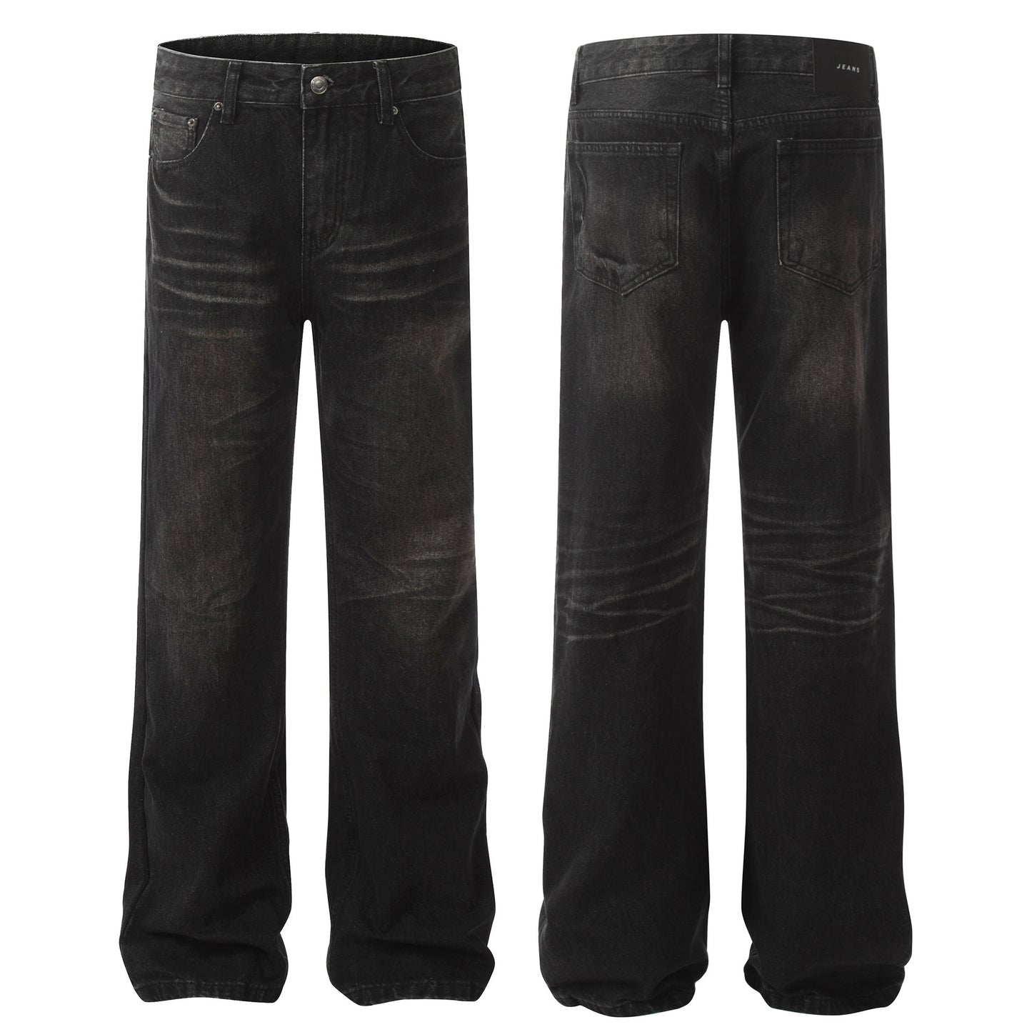 Retro Washed Black Craft Straight-through Men's Jeans